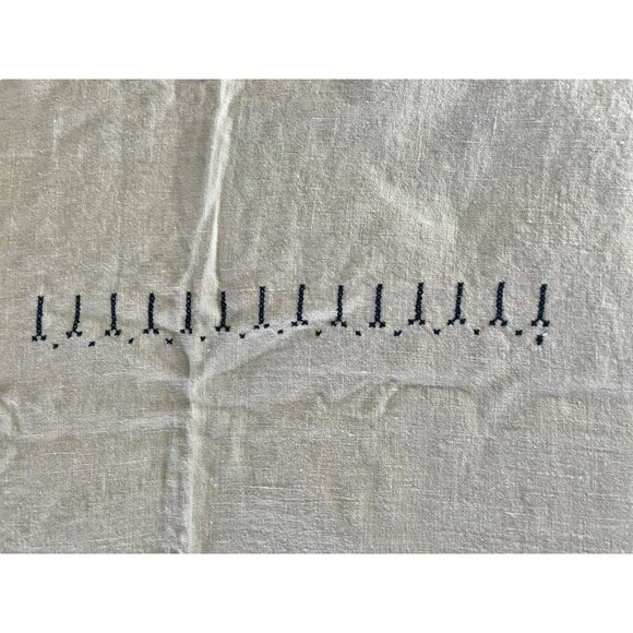 Linen Tablecloth With Blue Willow Design Cross Stitch Cream & Blue 48.75x64 VTG - Picture 4 of 16